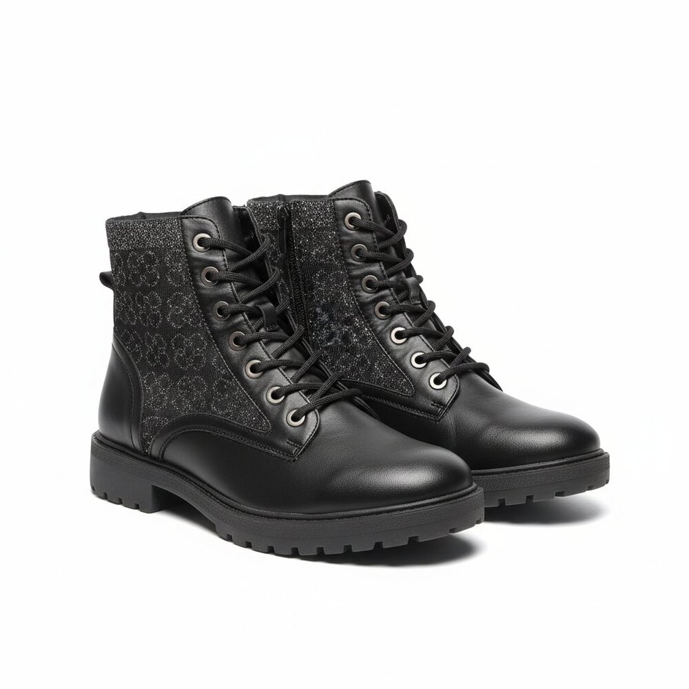 Daisy Fuentes Women's Black Glitter Combat Boots Lace Up 8M‎ Rugged Lug Sole